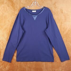 TEMPERLEY LONDON Womens Top Medium Navy Pullover Satin Trim Long Sleeve Tee